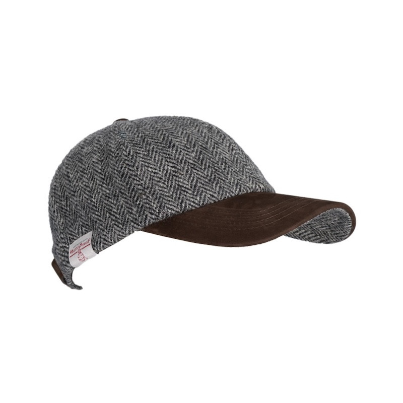 Made in UK Harris Tweed Baseball Cap with Suede Leather Peak One Size Steel Grey